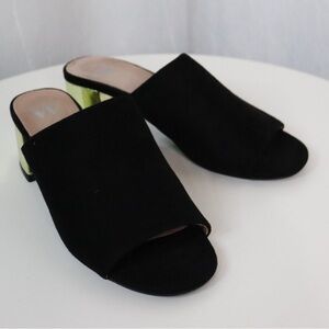 VANESSA WU Suede Mules with Gold Block Heel